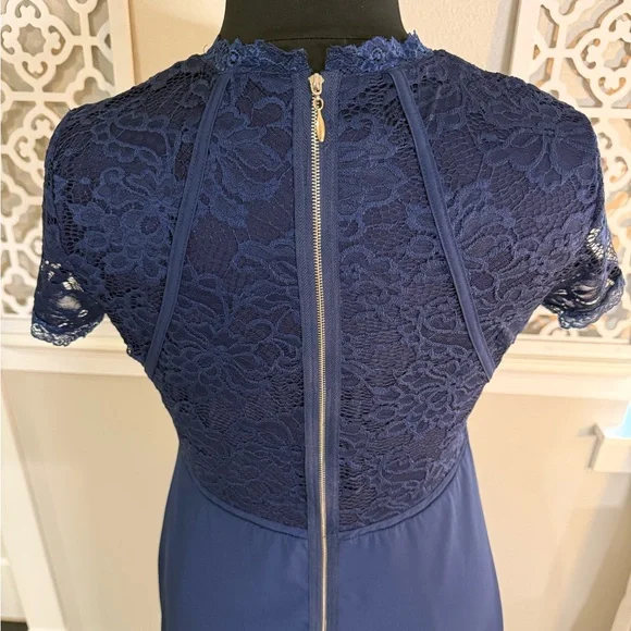 Chic Navy Blue Lace Maxi Dress - Picture 8 of 13